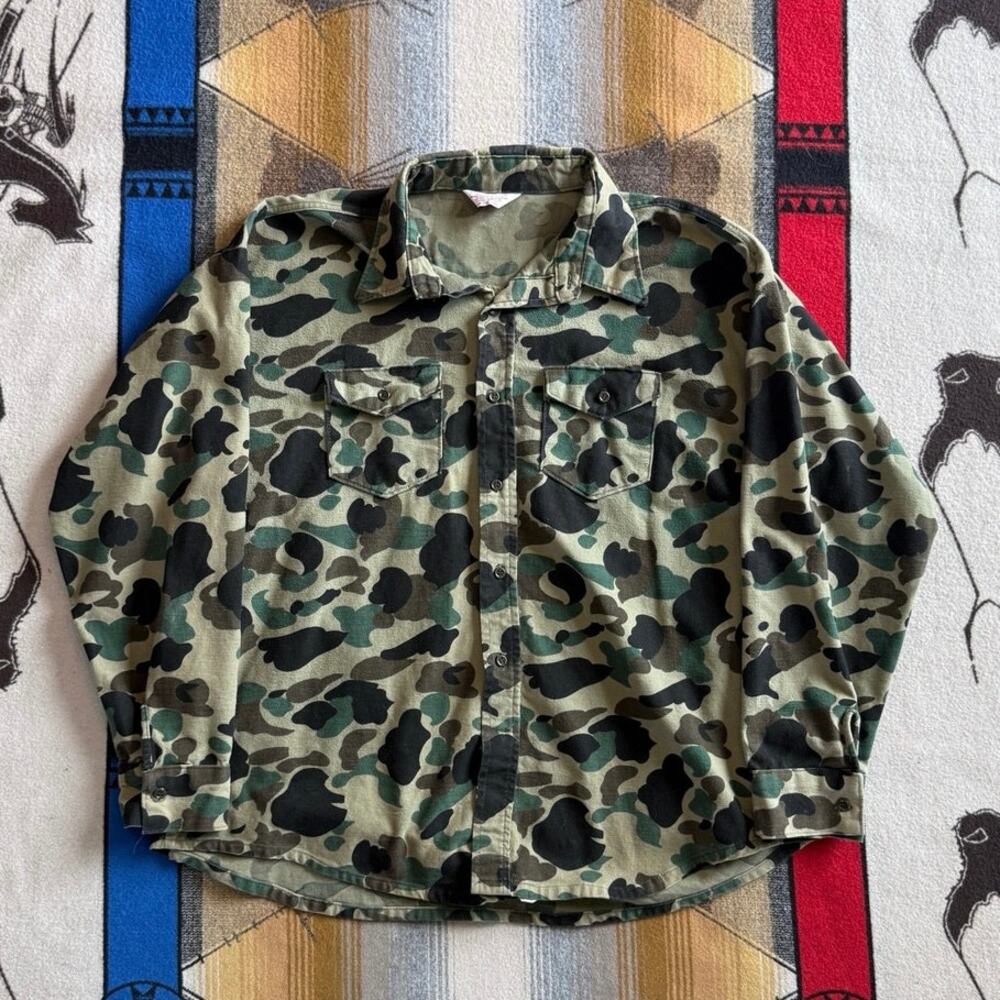 Vintage Frostproof Mens 3XL Duck Frog Camo Chamois Flannel Button Up Pocket